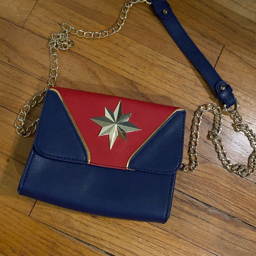 Captain Marvel Red and Blue Crossbody Bag with Gold Star